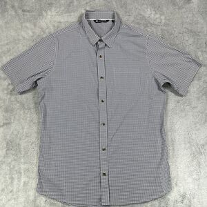 Travis Mathew Shirt Men's Large Black White Plaid Cotton Short Sleeve‎ Button-Up